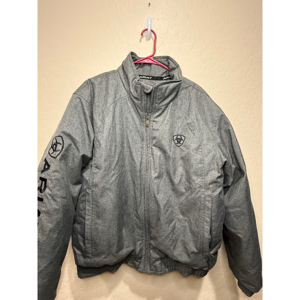 Ariat Mens Team Logo Jacket Heather Grey Full Zip XL Western Equestrian Coat - Picture 2 of 5
